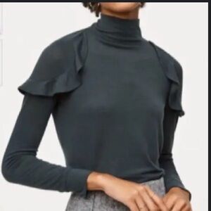NWT LOFT Shoulder Ruffle Mock Neck Sweater XS